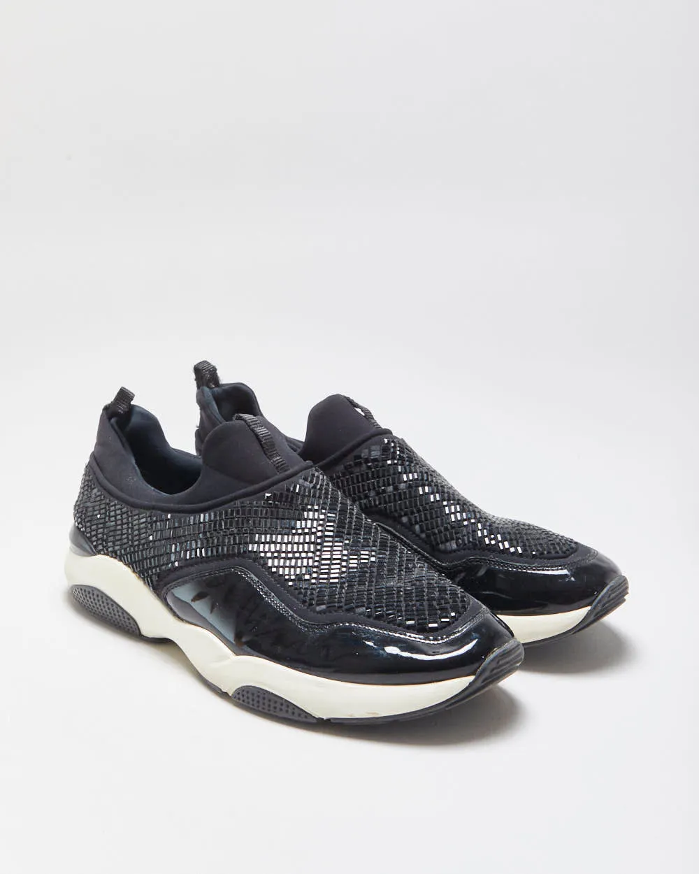 Salvatore Ferragamo Giolly Patent Leather Crystal Neoprene Slip-On Trainers - UK9 sold by Rokit