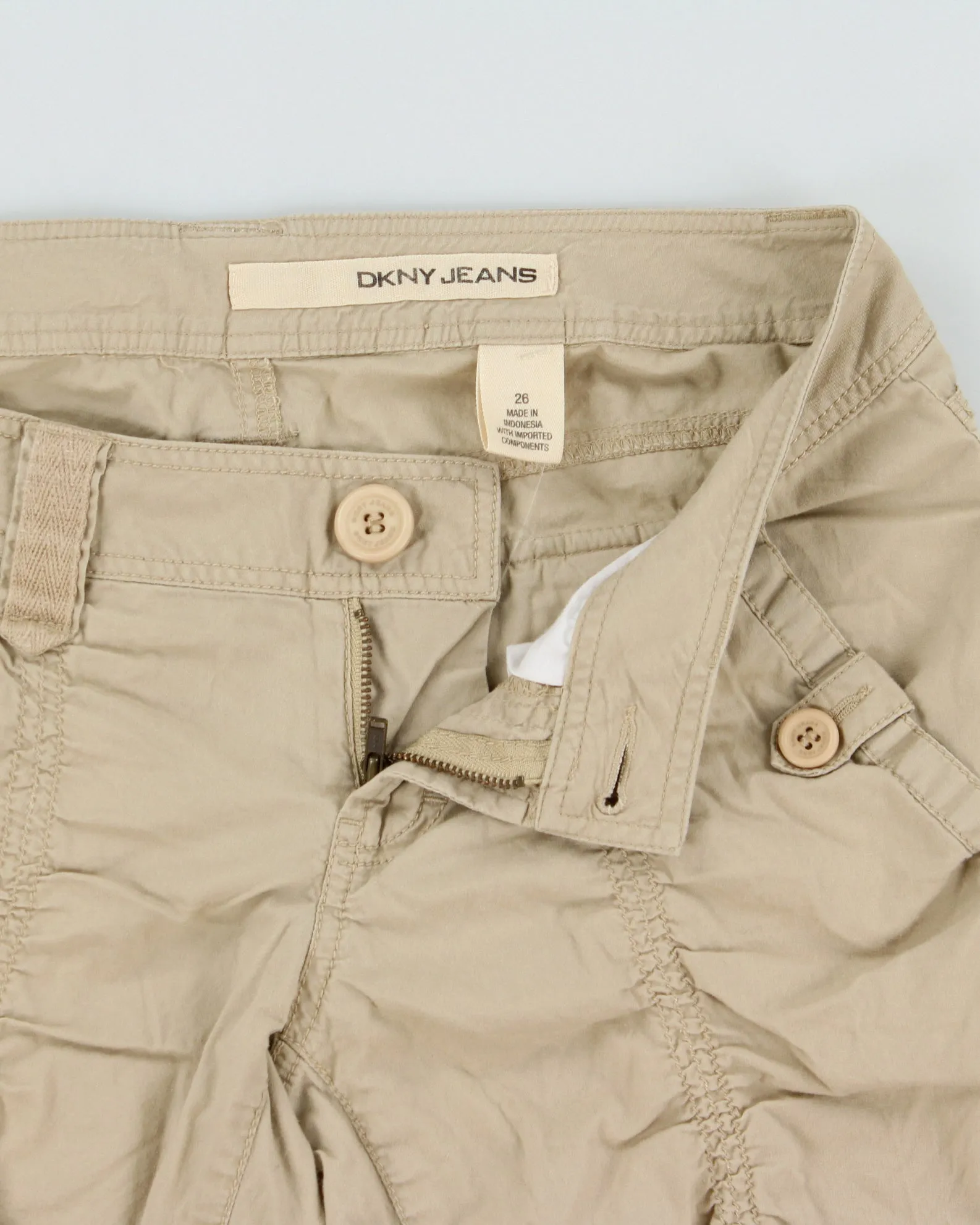 Vintage Y2K 00s DKNY Jeans Women's Desert Khaki Low Rise Adjustable Utility Capri Shorts - W28 sold by Rokit product image thumbnail 5