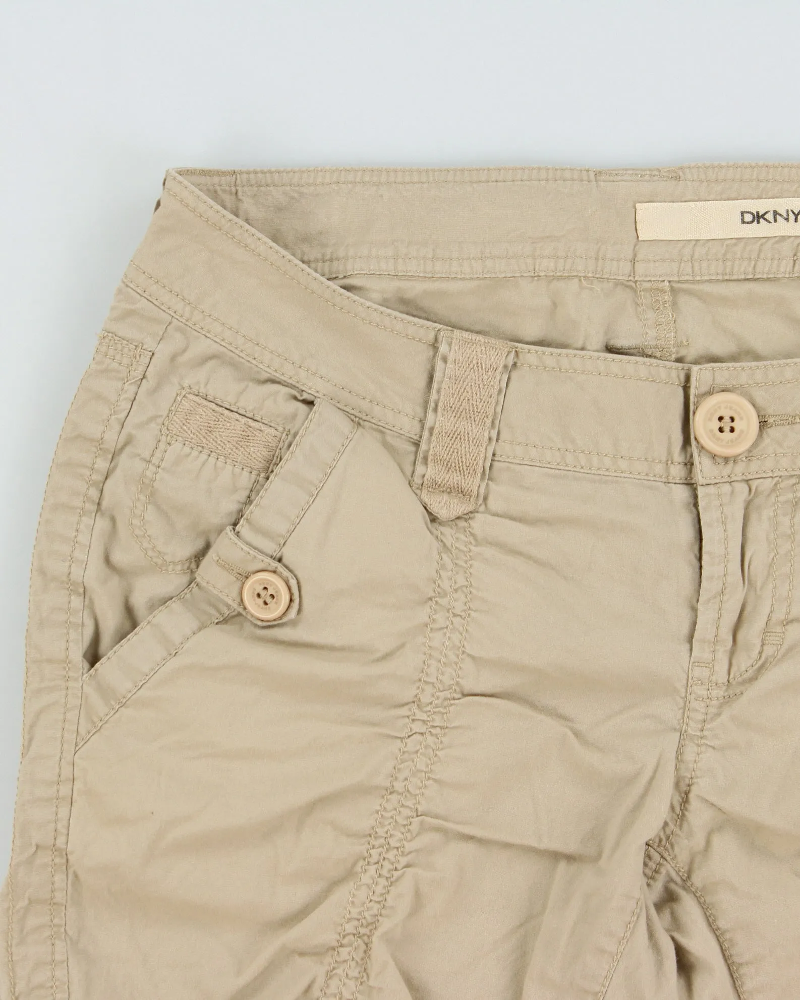 Vintage Y2K 00s DKNY Jeans Women's Desert Khaki Low Rise Adjustable Utility Capri Shorts - W28 sold by Rokit product image thumbnail 3