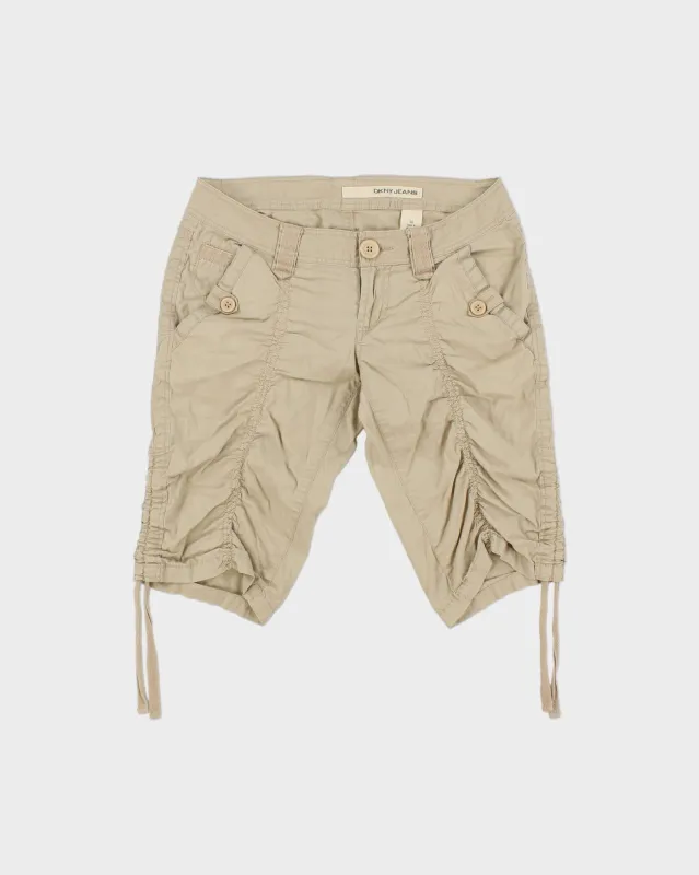 Vintage Y2K 00s DKNY Jeans Women's Desert Khaki Low Rise Adjustable Utility Capri Shorts - W28 made by DKNY