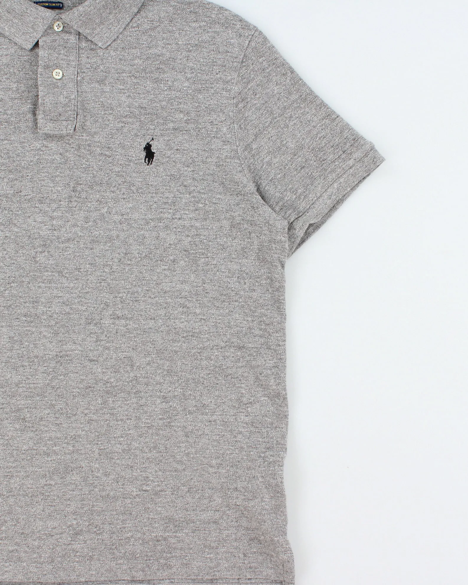 Vintage Polo Ralph Lauren Grey Marl Custom Slim Fit Short Sleeve Polo Shirt - L sold by Rokit product image thumbnail 3