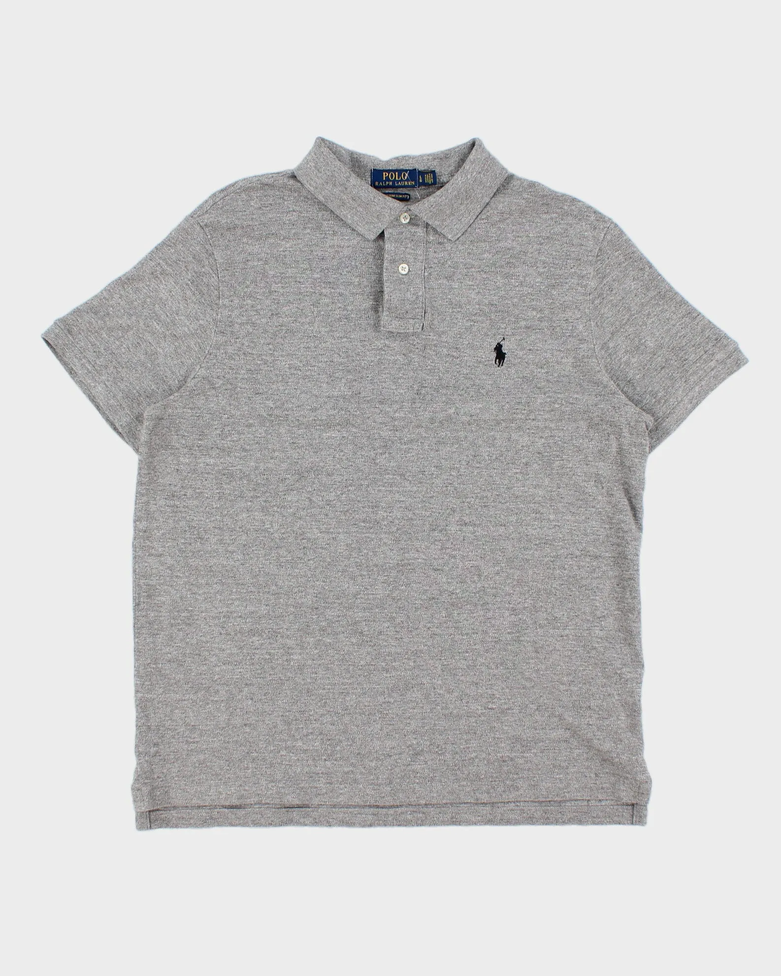 Vintage Polo Ralph Lauren Grey Marl Custom Slim Fit Short Sleeve Polo Shirt - L sold by Rokit