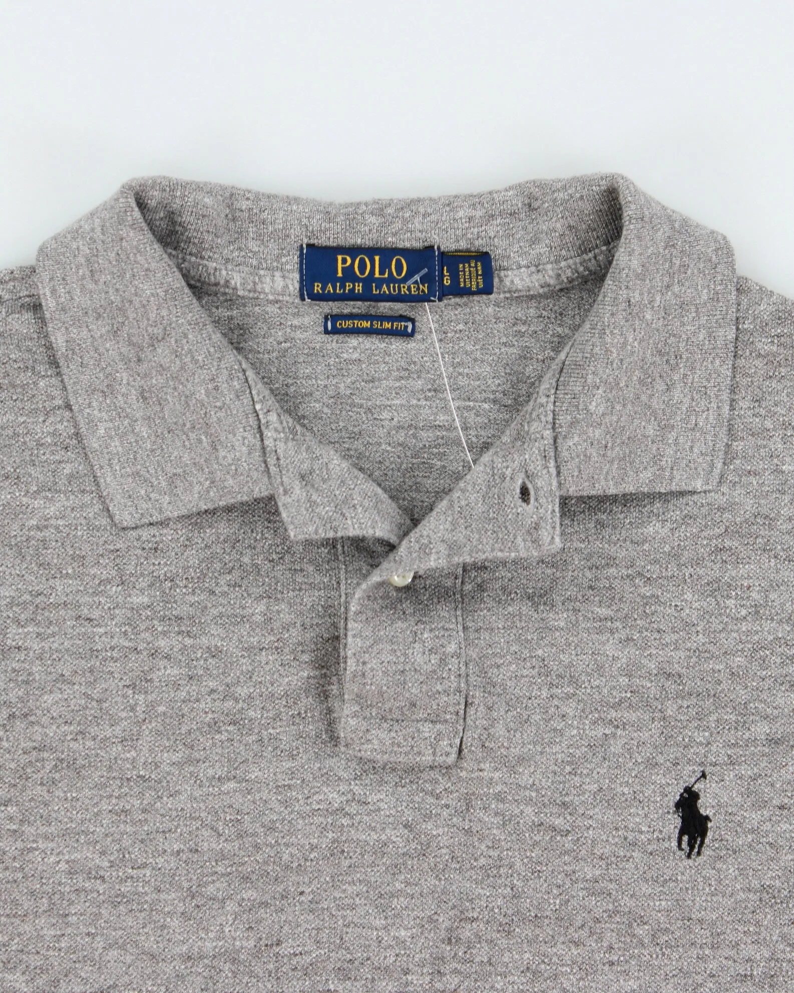 Vintage Polo Ralph Lauren Grey Marl Custom Slim Fit Short Sleeve Polo Shirt - L sold by Rokit product image thumbnail 5