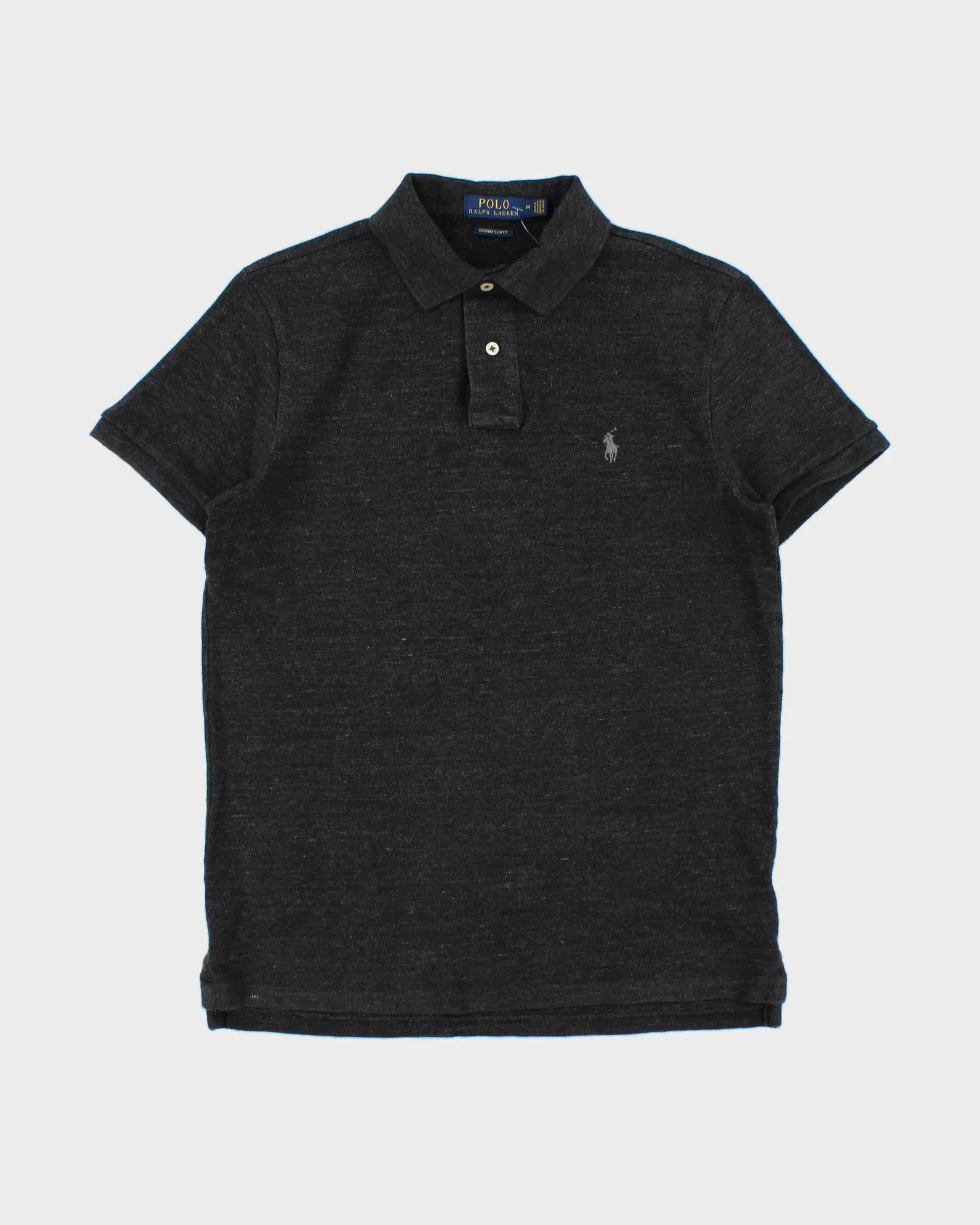 Vintage Polo Ralph Lauren Grey Marl Custom Slim Fit Short Sleeve Polo Shirt - M sold by Rokit