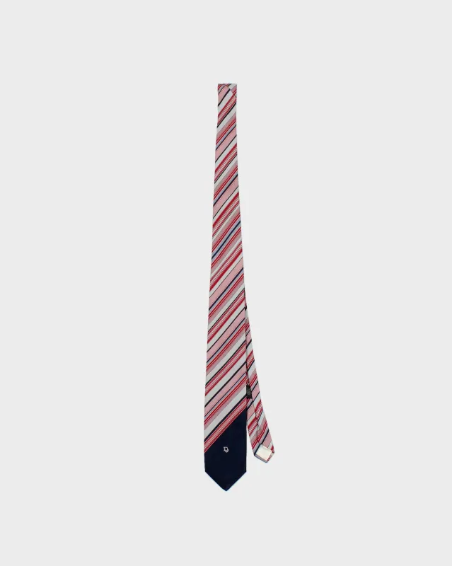 Vintage 1980s Christian Dior Monsieur Embroidered Logo Striped Silk Tie made by Dior