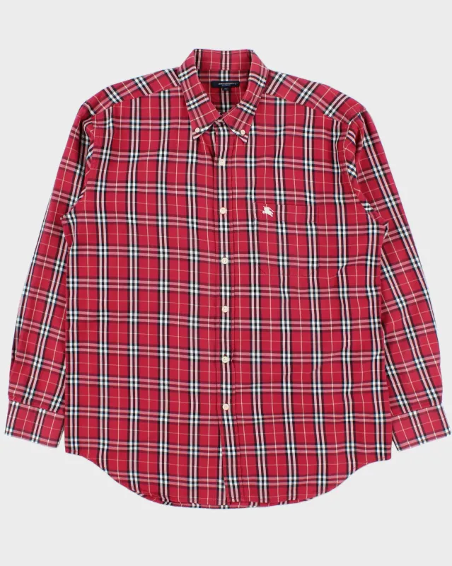 Vintage Y2K 00s Burberry Red Nova Check Classic Long Sleeve Shirt - XL made by Burberry
