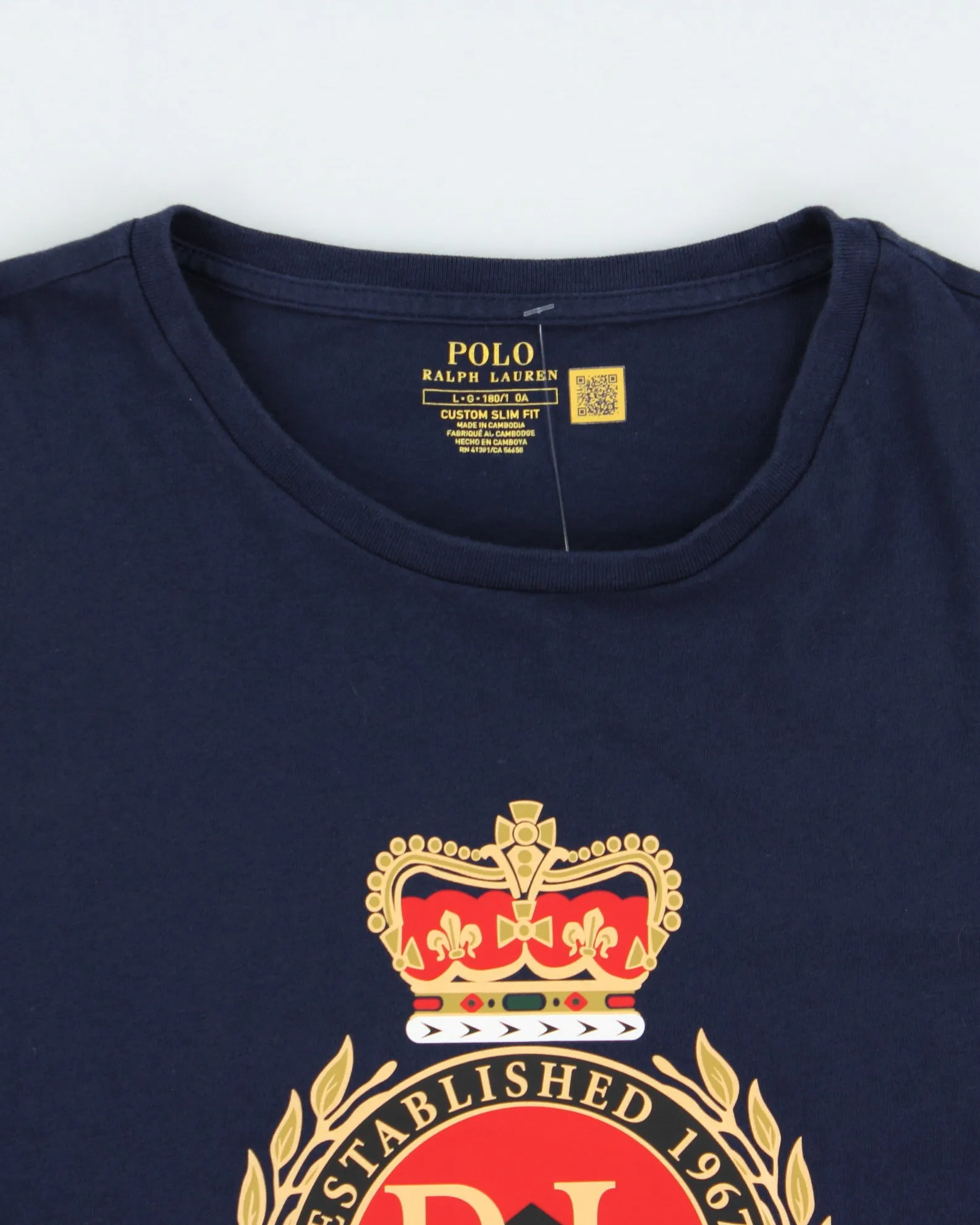 Vintage Polo Ralph Lauren Navy Crest Single Stitch Custom Slim Fit Long Sleeve Crewneck T-Shirt - L sold by Rokit product image thumbnail 5