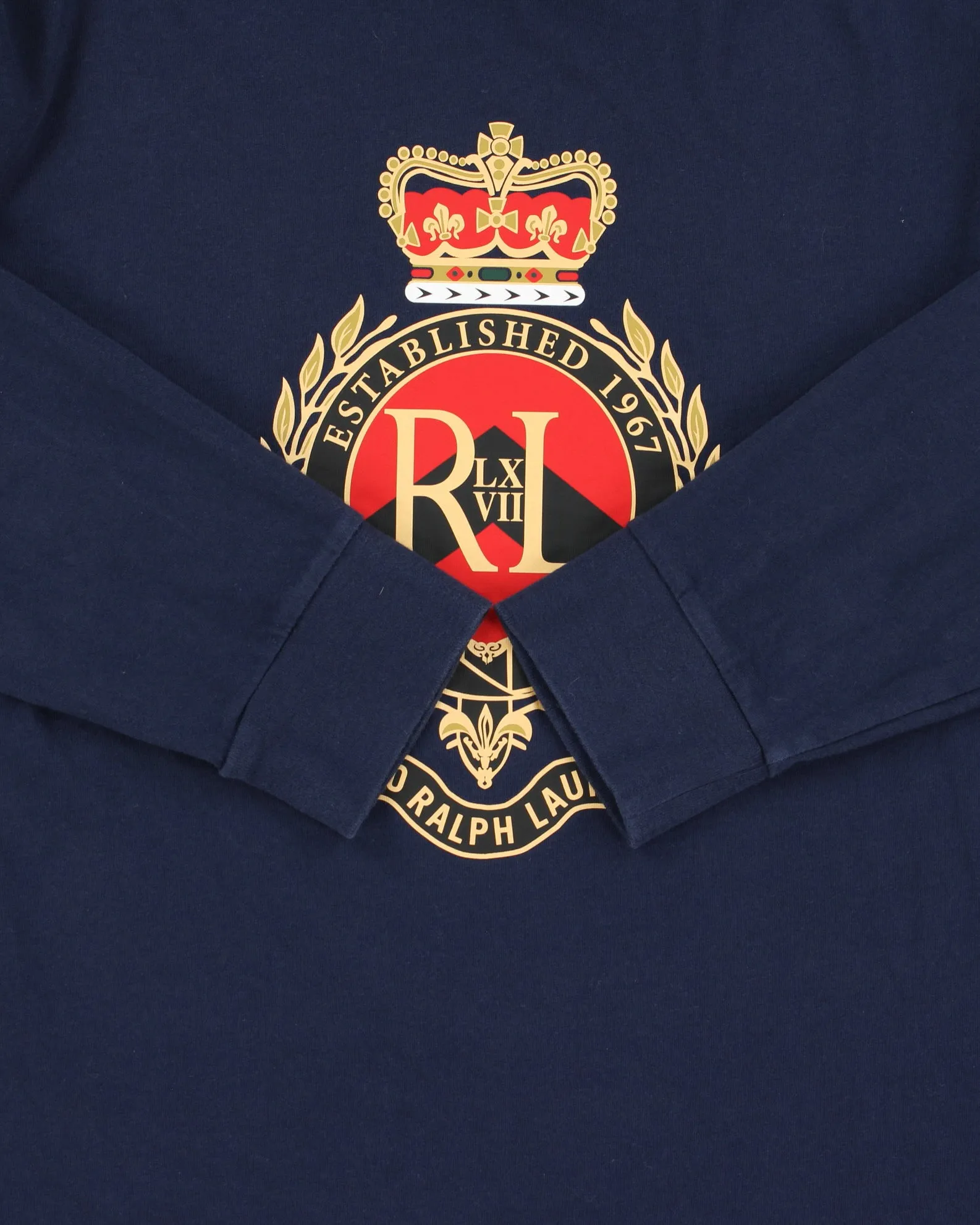 Vintage Polo Ralph Lauren Navy Crest Single Stitch Custom Slim Fit Long Sleeve Crewneck T-Shirt - L sold by Rokit product image thumbnail 4