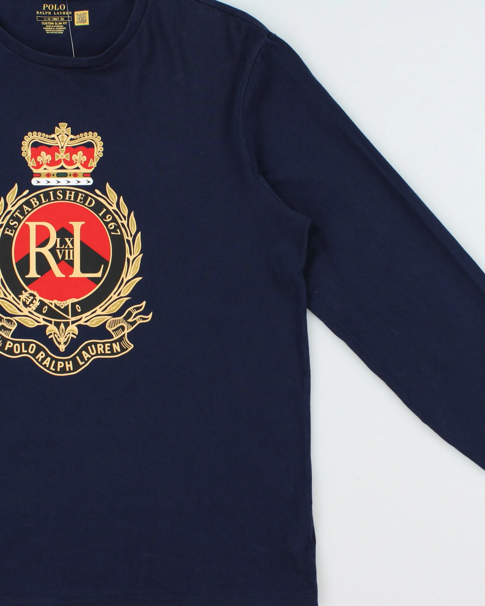 Vintage Polo Ralph Lauren Navy Crest Single Stitch Custom Slim Fit Long Sleeve Crewneck T-Shirt - L sold by Rokit product image thumbnail 3