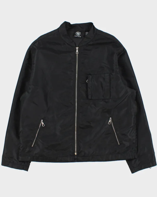 Vintage 1990s DKNY Jeans Satin Shell Big Logo Cafe Racer Jacket - L made by DKNY