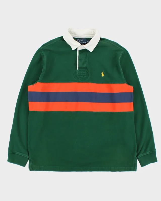 Vintage Y2K 00s Polo Ralph Lauren Forest Green Classic Striped Long Sleeve Sleeve Rugby Shirt - M made by Ralph Lauren