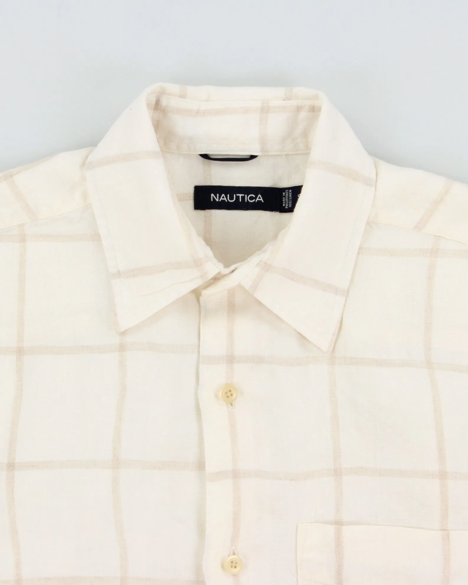 Vintage Y2K 00s Nautica Cream Windowpane Check Ocean Wash Linen Relaxed Fit Short Sleeve Shirt - S sold by Rokit product image thumbnail 5