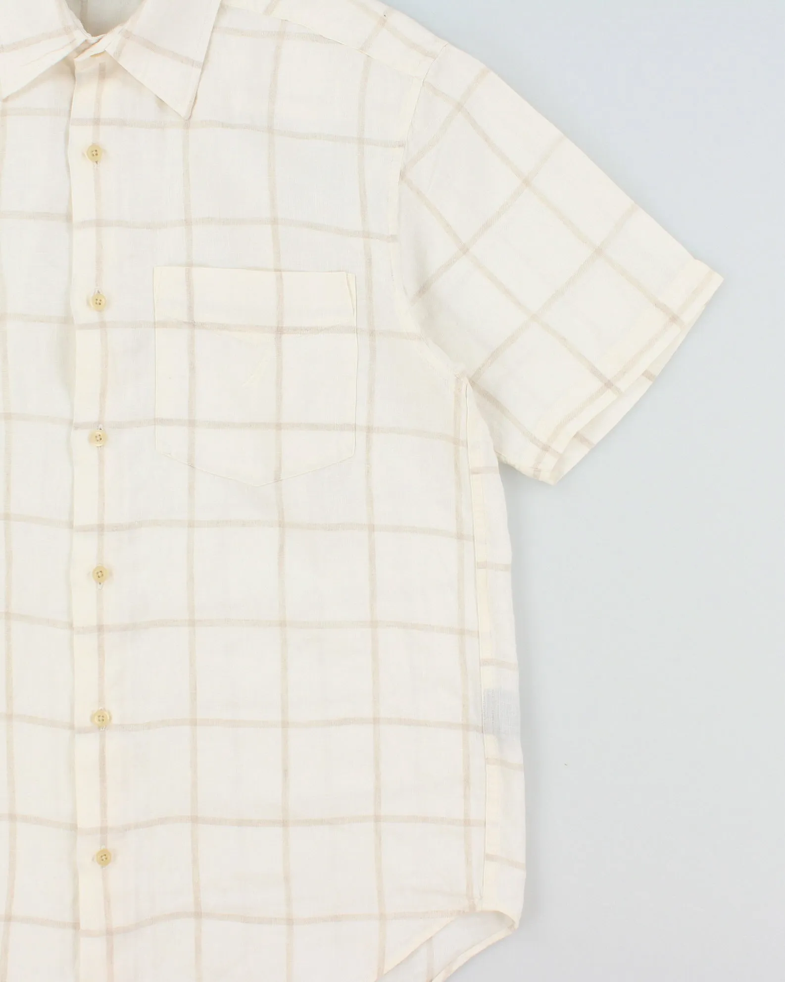 Vintage Y2K 00s Nautica Cream Windowpane Check Ocean Wash Linen Relaxed Fit Short Sleeve Shirt - S sold by Rokit product image thumbnail 3