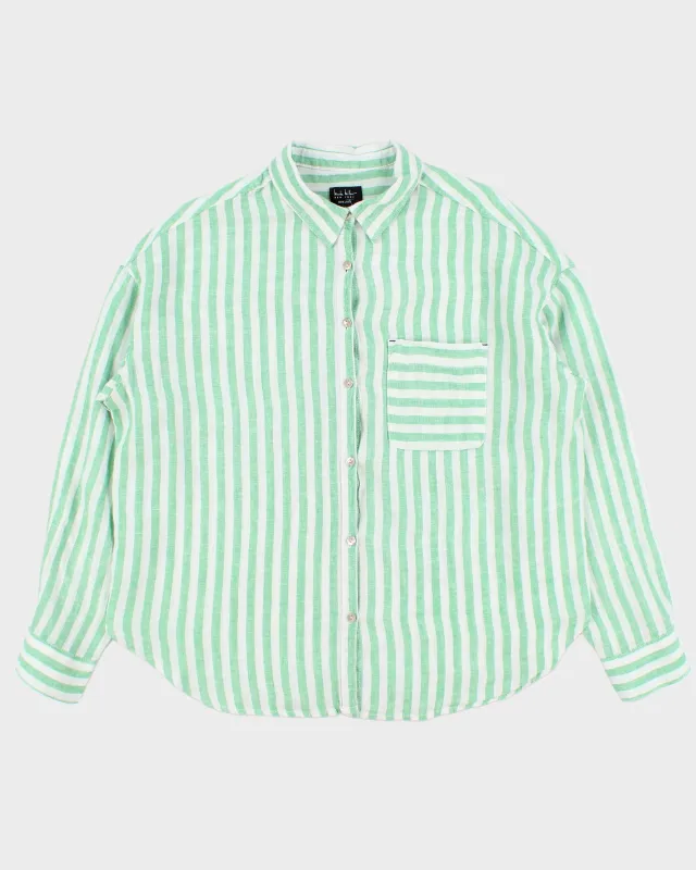 Vintage Nicole Miller Women's Ocean Wash Linen Relaxed Fit Long Sleeve Shirt - L made by Rokit