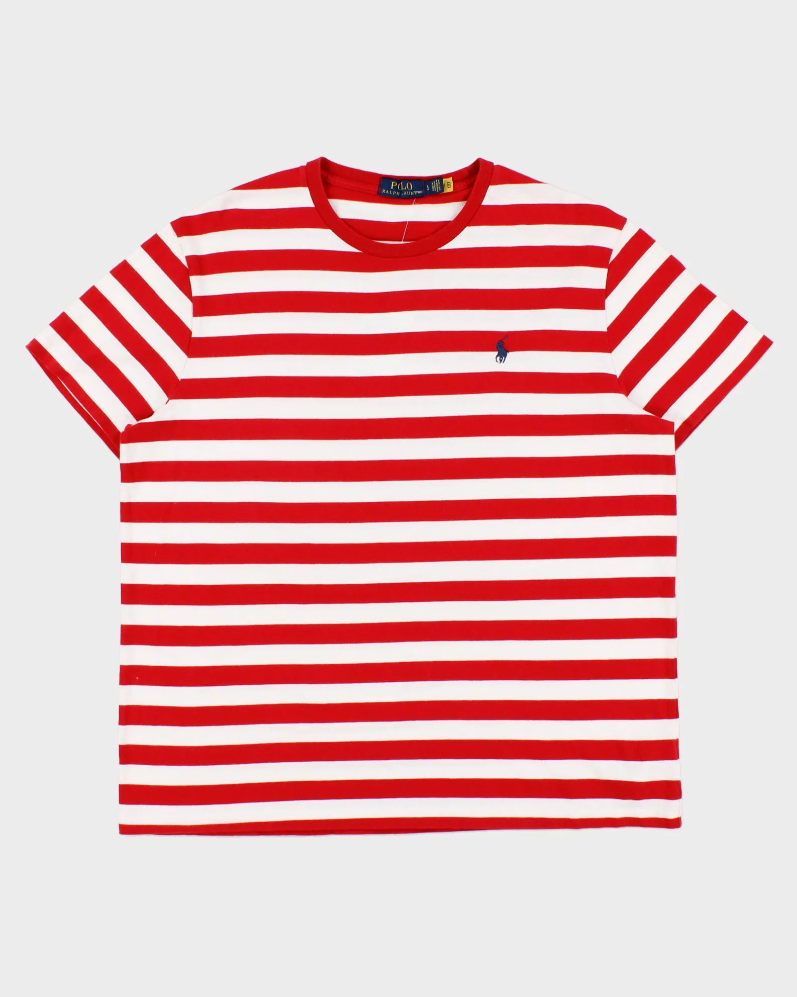 Vintage Polo Ralph Lauren Heavyweight Striped Single Stitch Crewneck T-Shirt - L sold by Rokit