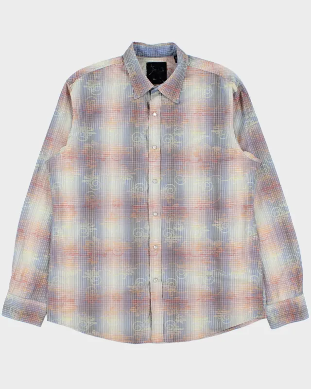 Vintage Y2K 00s Age Of Wisdom Gradient Check Pearl Snap Button Long Sleeve Baroque Shirt - XL made by Rokit