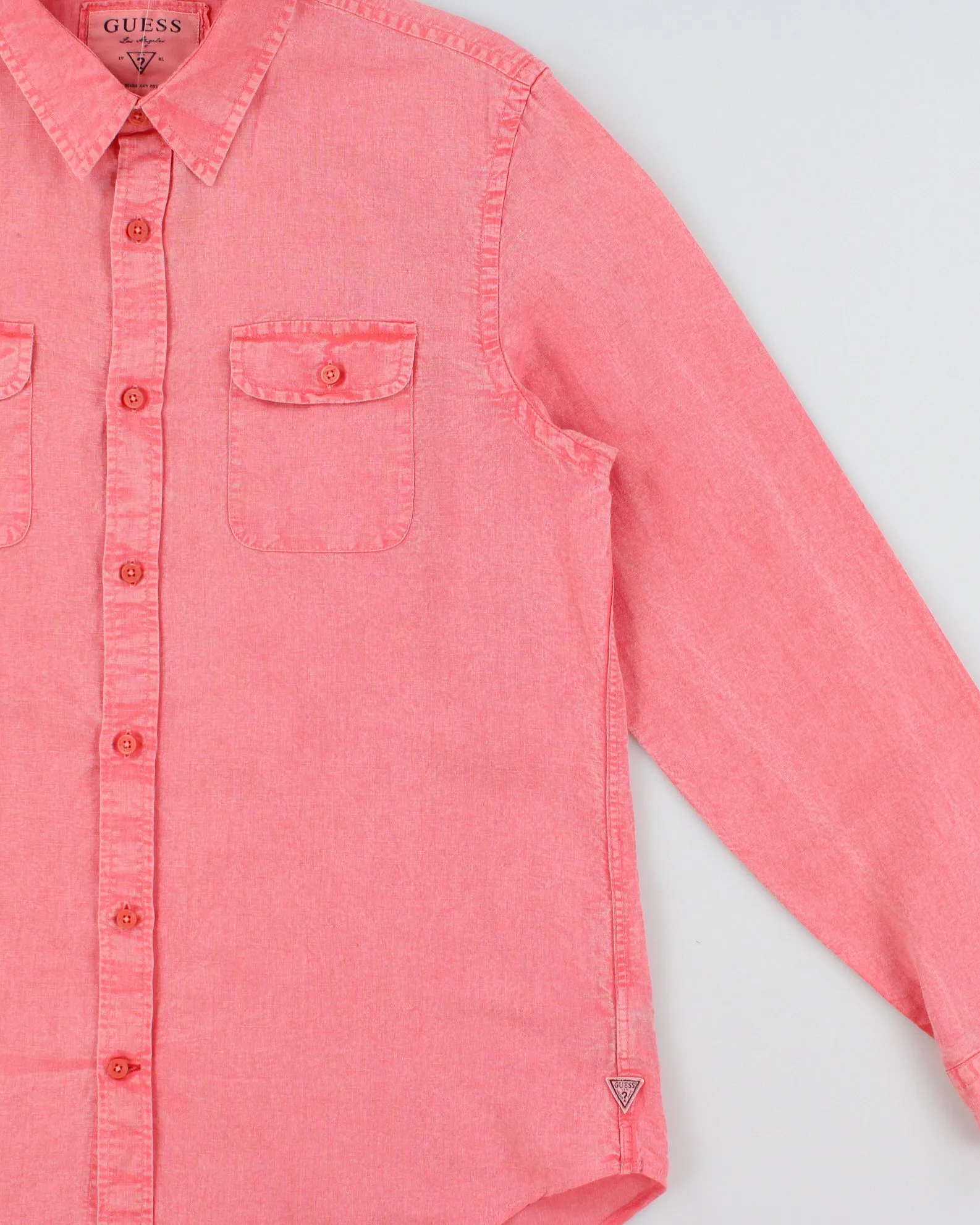Vintage Guess Acid Wash Pink Linen Blend Regular Fit Long Sleeve Logan Shirt - M sold by Rokit product image thumbnail 3