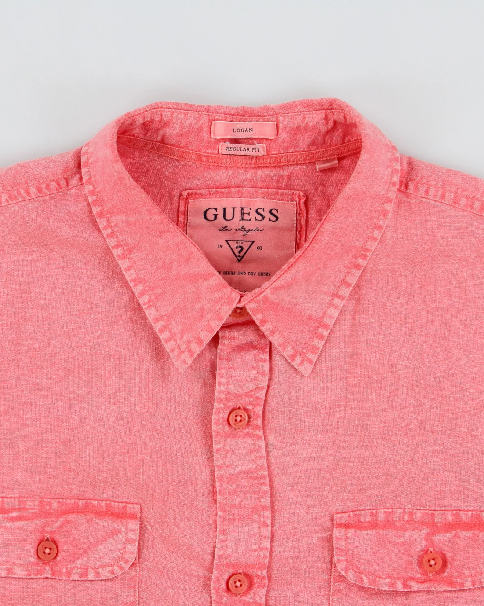 Vintage Guess Acid Wash Pink Linen Blend Regular Fit Long Sleeve Logan Shirt - M sold by Rokit product image thumbnail 5
