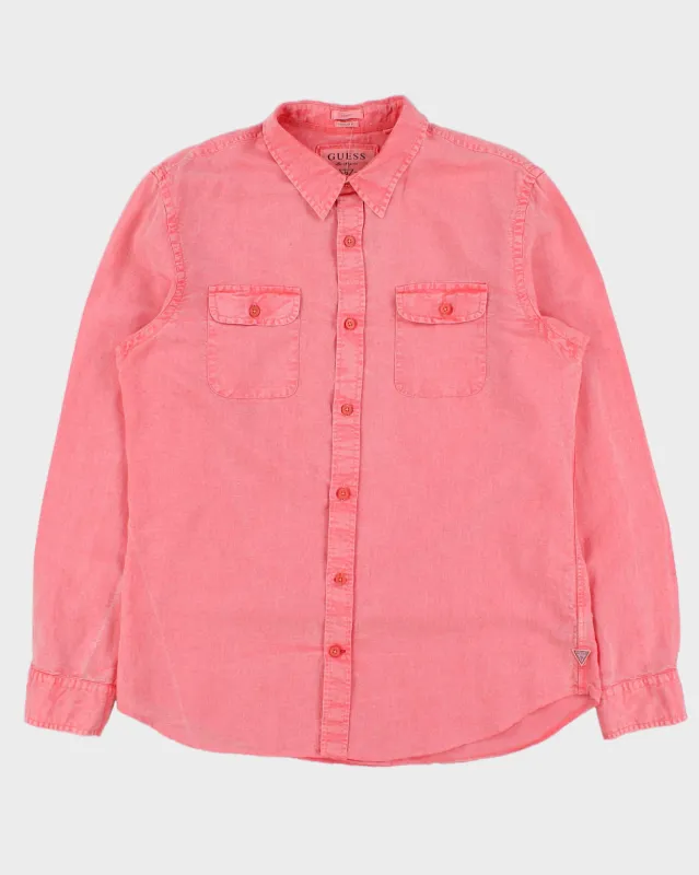 Vintage Guess Acid Wash Pink Linen Blend Regular Fit Long Sleeve Logan Shirt - M made by Guess