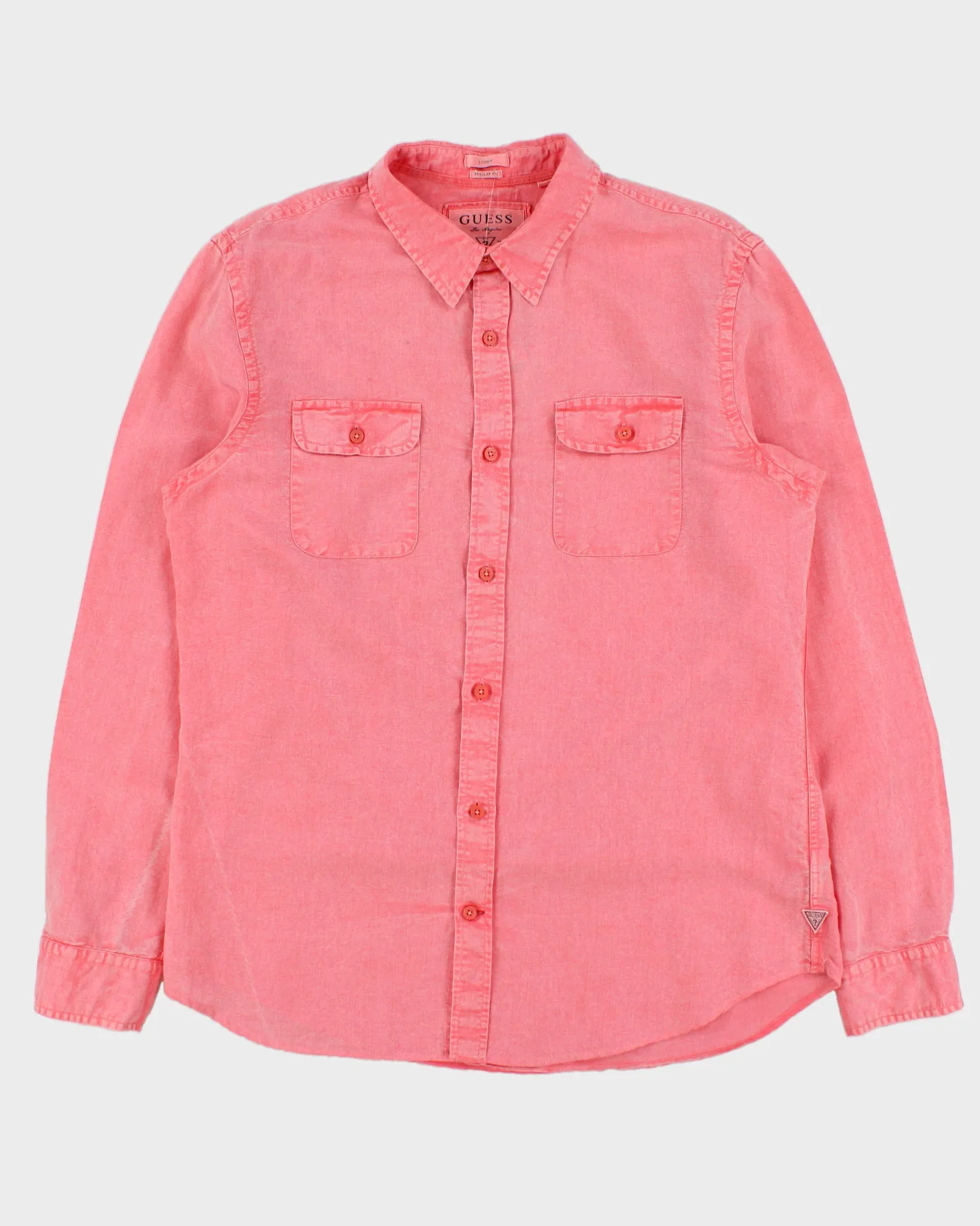 Vintage Guess Acid Wash Pink Linen Blend Regular Fit Long Sleeve Logan Shirt - M sold by Rokit