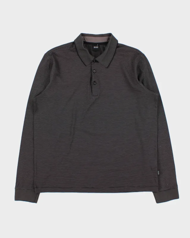 Vintage Hugo Boss Gubbio Striped Long Sleeve Polo Shirt - L made by Hugo Boss