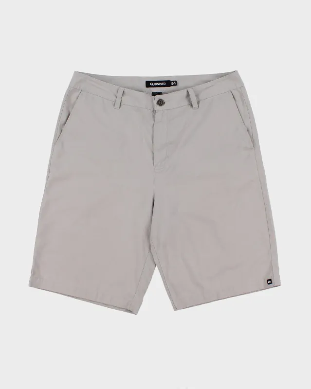 Vintage Quicksilver Pale Grey Canvas Relaxed Fit Wide Leg Skater Shorts - W36 made by Rokit