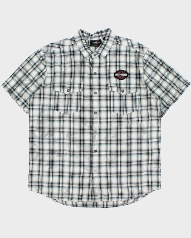 Vintage Harley Davidson Smokey Plaid Patch Embroidered Short Sleeve Biker Shirt - XL made by Harley-Davidson