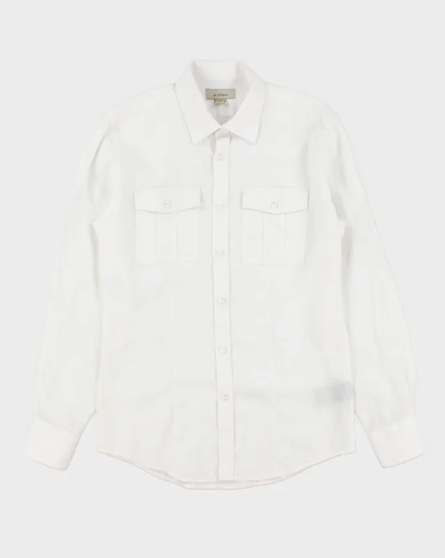 Vintage Y2K 00s Le Chateau White Ocean Wash Linen Long Sleeve Pocket Shirt - S made by Rokit