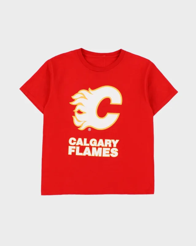 Vintage Y2K 00s Calgary Flames Heavyweight Boxy NHL Crewneck T-Shirt - S made by NHL