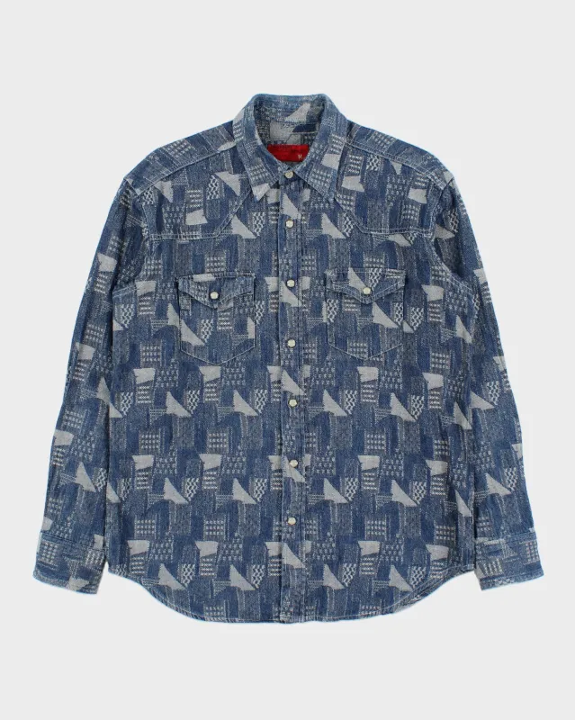 Vintage Y2K 00s Dog House Japan Patch Denim Pearl Snap Button Long Sleeve Western Shirt - M made by Rokit