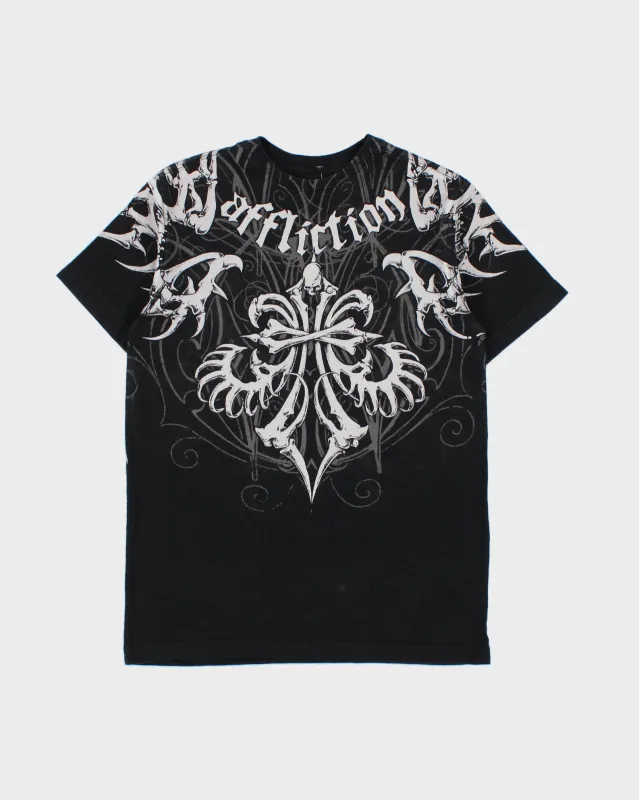 Vintage Y2K 00s Affliction Skeleton Spell Out Crewneck T-Shirt - S made by Rokit