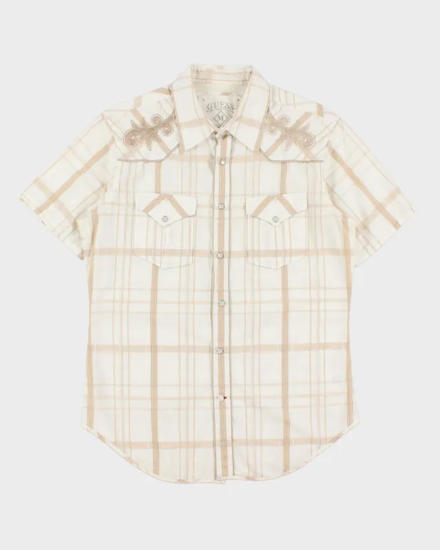 Vintage Y2K 00s Guess Plaid Embroidered Pearl Snap Button Short Sleeve Western Shirt - M made by Guess