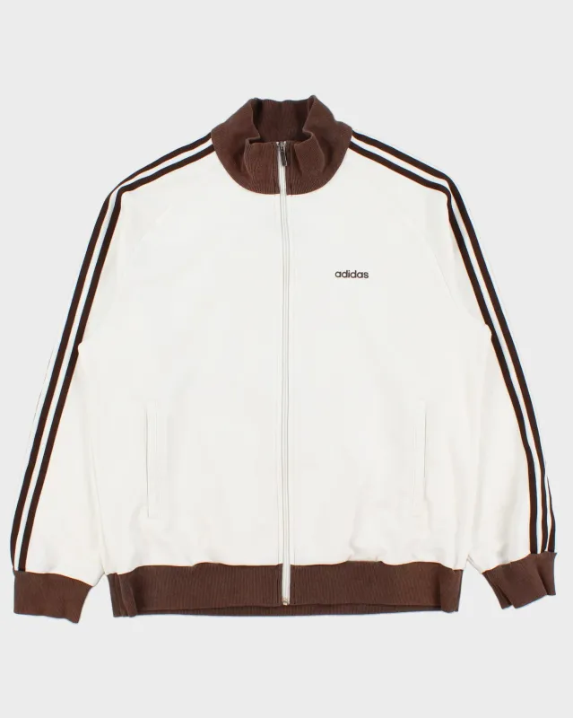 Vintage '05 Y2K Adidas Brown 3-Stripe Embroidered Heavyweight Funnel-Neck Track Jacket - L made by Adidas