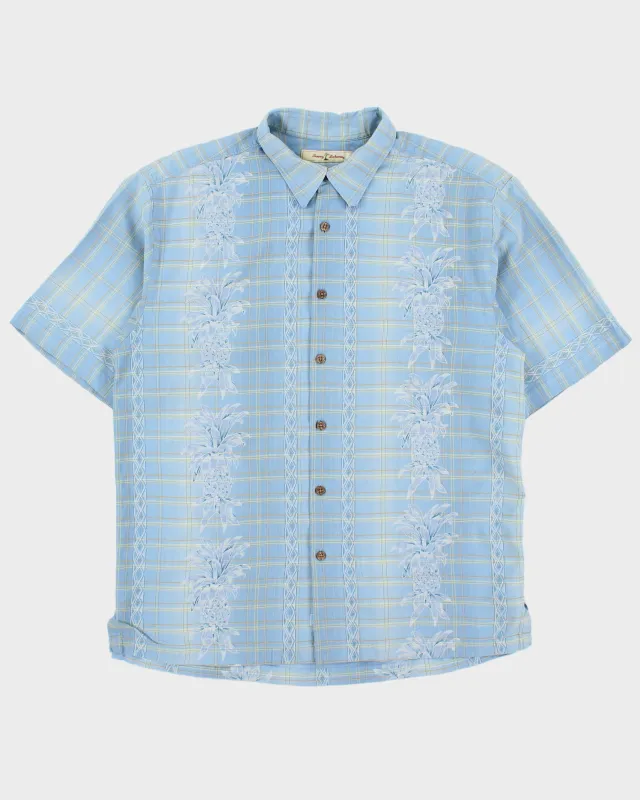 Vintage Y2K 00s Tommy Bahama Pattern Plaid Silk Relaxed Fit Short Sleeve Shirt - L made by Tommy Bahama