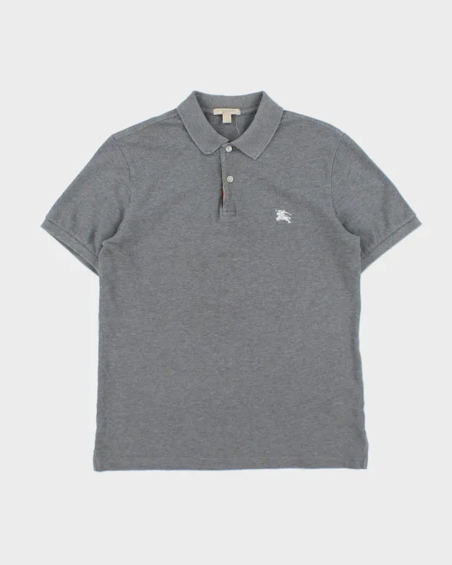 Vintage Burberry Brit Grey Marl Nova Check Placket Classic Fit Short Sleeve Polo Shirt - M made by Burberry