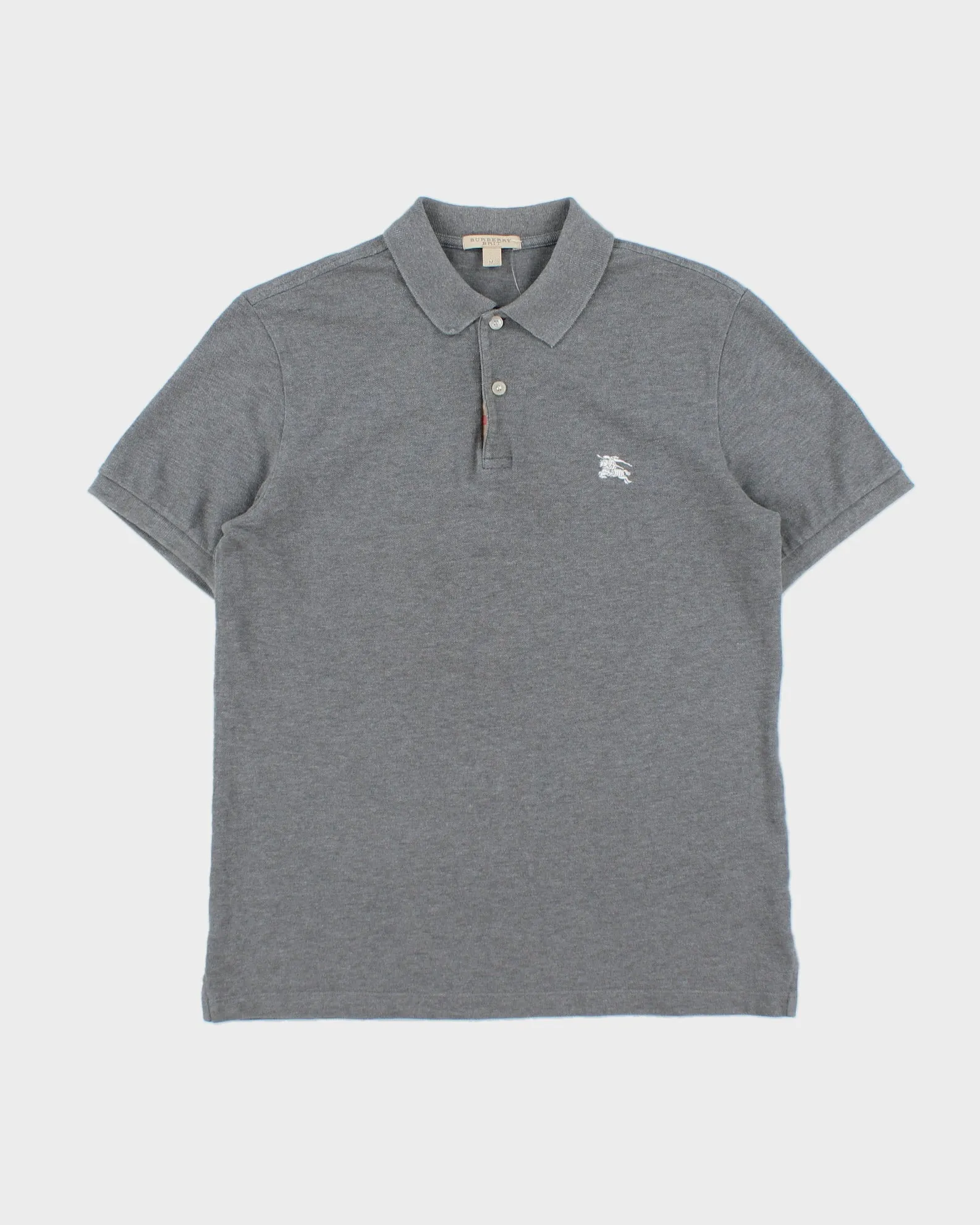 Vintage Burberry Brit Grey Marl Nova Check Placket Classic Fit Short Sleeve Polo Shirt - M sold by Rokit
