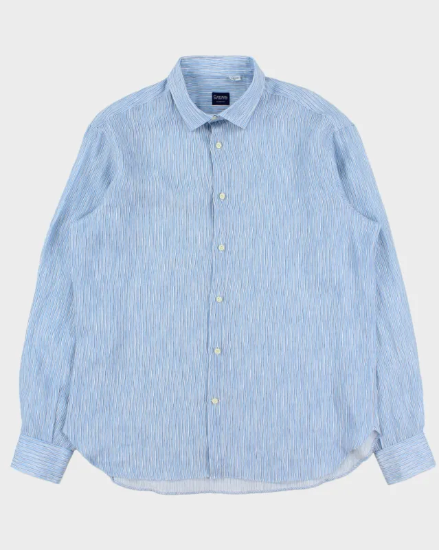 Vintage Culturata Sky Blue Sketch Striped Linen Relaxed Fit Long Sleeve Shirt - XL made by Rokit