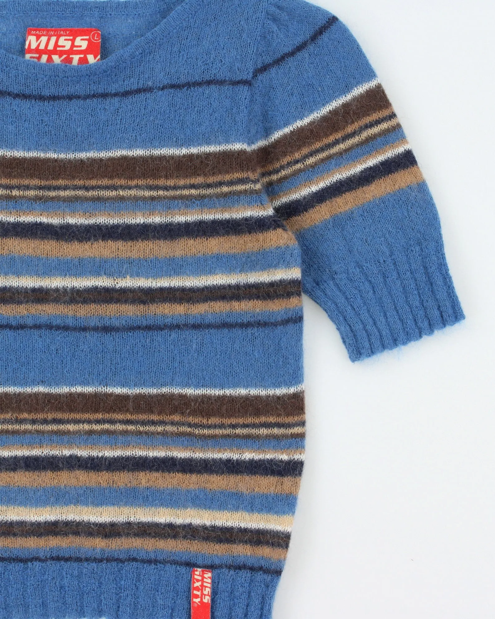 Vintage 1990s Miss Sixty Mohair & Wool Blend Stripe Short Sleeve Jumper - S sold by Rokit product image thumbnail 3