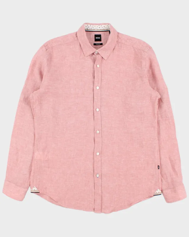 Hugo Boss Pale Pink Lukas Ocean Wash Linen Regular Fit Long Sleeve Shirt - L made by Hugo Boss