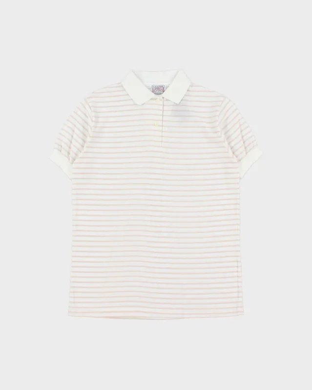 DSWT Vintage 1990s Lemon Stick Striped Ribbed Cuff Short Sleeve Polo Shirt - M made by Rokit