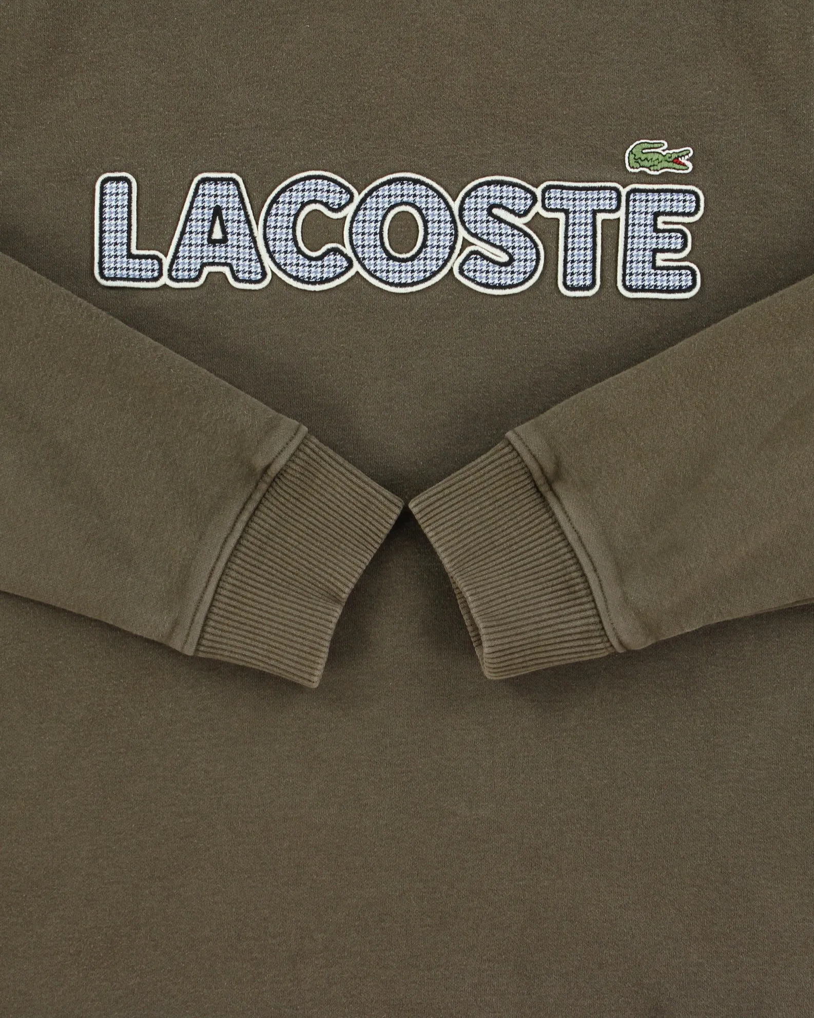 Vintage Lacoste Khaki Embroidered Houndstooth Spell Out Heavyweight Crewneck Sweatshirt - S sold by Rokit product image thumbnail 4