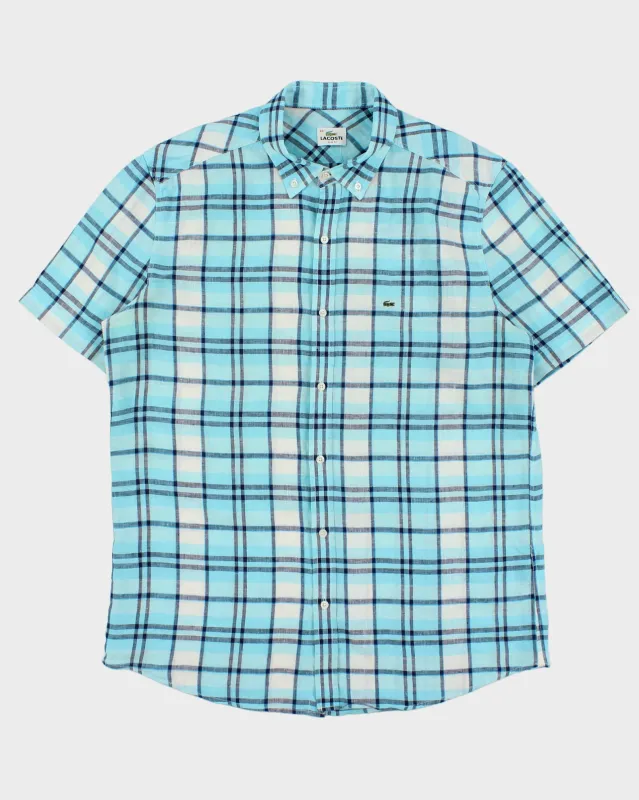 Vintage Y2K 00s Lacoste Plaid Linen Slim Fit Short Sleeve Shirt - L made by Lacoste