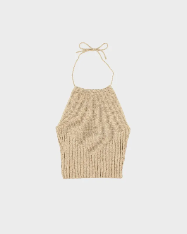 Vintage 1990s Le Chateau Sparkly Ribbed Knit Halter Neck Top - S made by Rokit