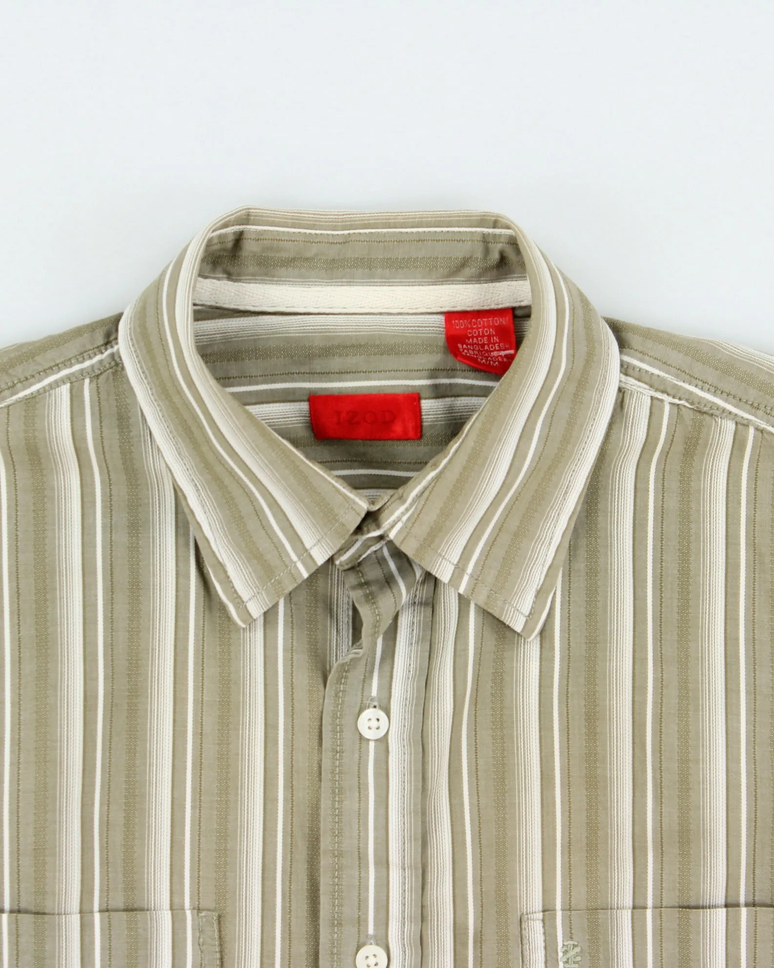 Vintage Y2K 00s IZOD Khaki Texture Striped Relaxed Fit Short Sleeve Pocket Shirt - M sold by Rokit product image thumbnail 3