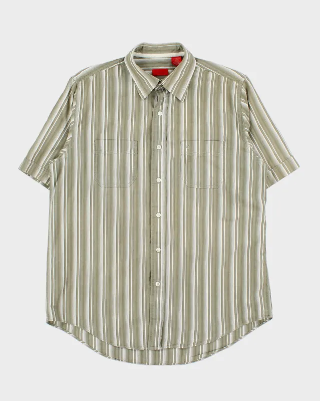 Vintage Y2K 00s IZOD Khaki Texture Striped Relaxed Fit Short Sleeve Pocket Shirt - M made by Izod