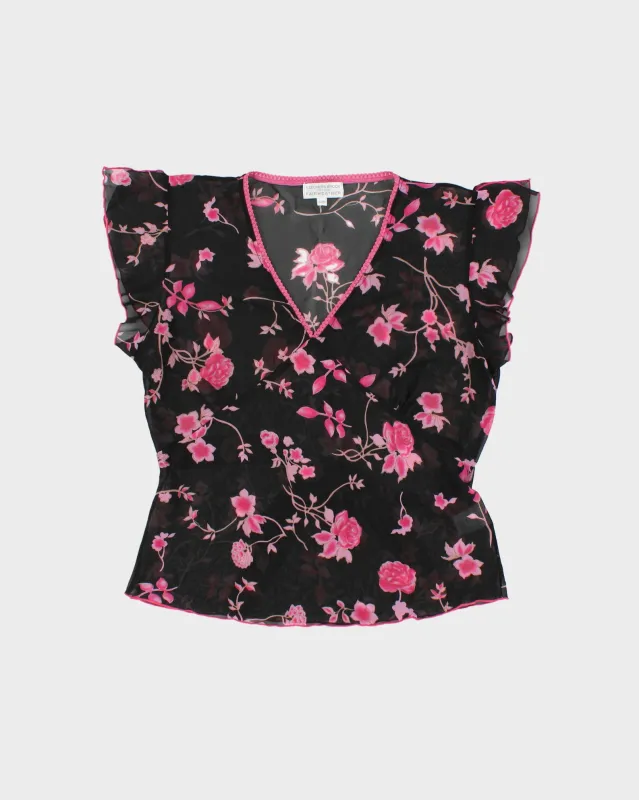 Vintage 1990s Beechers Brook For Fairweather Floral Mesh Ruffle Cap Sleeve Top - L made by Rokit