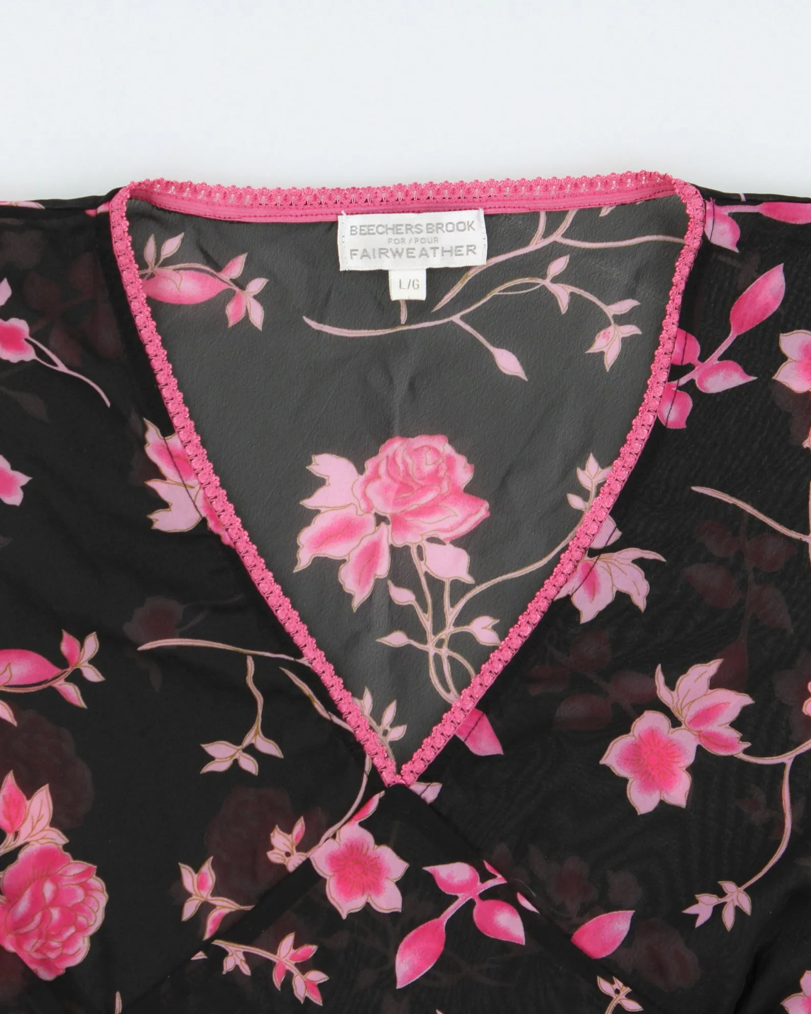 Vintage 1990s Beechers Brook For Fairweather Floral Mesh Ruffle Cap Sleeve Top - L sold by Rokit product image thumbnail 5
