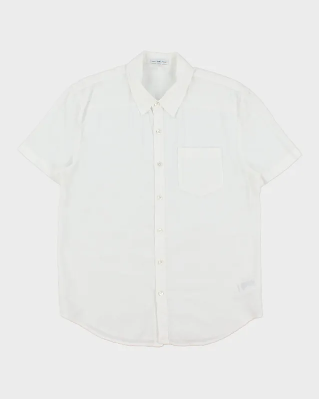 James Pearse Standard White Linen Look Relaxed Fit Short Sleeve Pocket Shirt - S made by Rokit