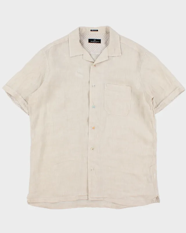 Vintage Bugatchi Uomo Ocean Wash Linen Classic Fit Short Sleeve Cuban Collared Shirt - XL made by Rokit