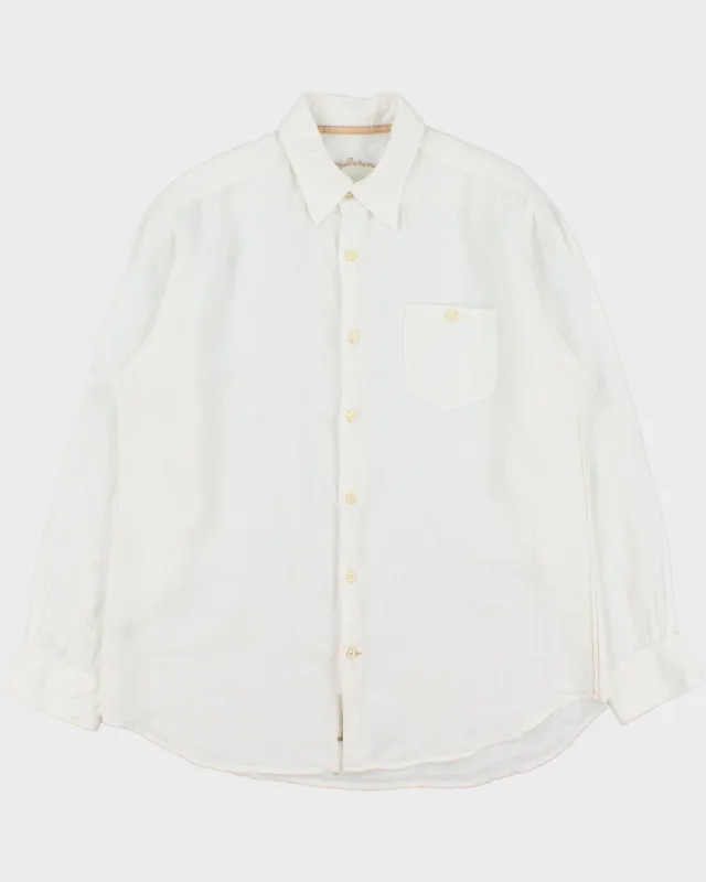 Vintage Y2K 00s Tommy Bahama Striped Ocean Wash Linen Relaxed Fit Long Sleeve Shirt - L made by Tommy Bahama